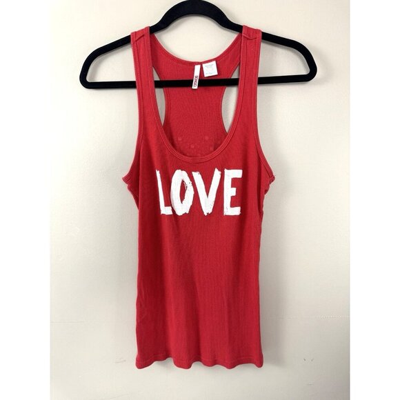 Bongo Y2K Red Rhinestone Heart Long Tank Top L Love Graphic Ribbed Babycore - Picture 1 of 9